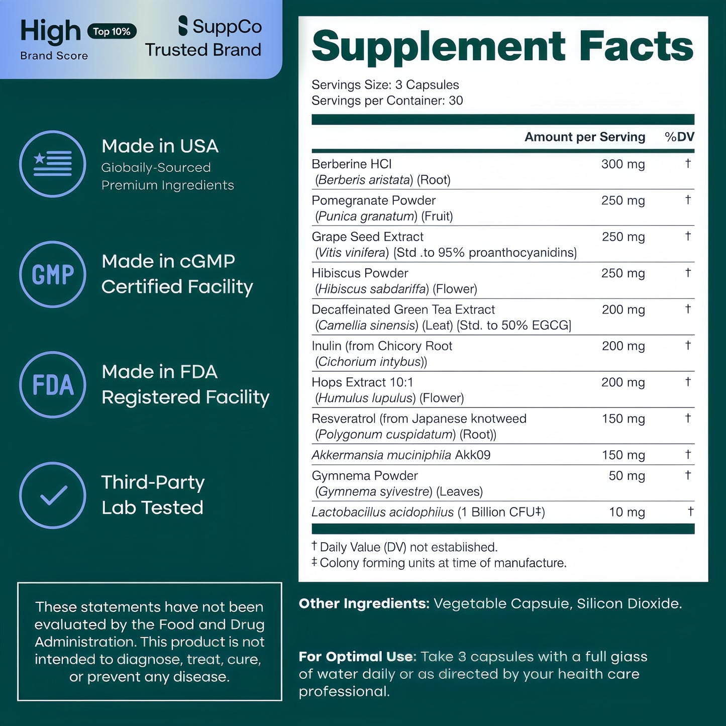 GLP-1 Activator Probiotic Carb Blocker Supplement for Weight Loss, Gut Health, Energy & Metabolic Support - Akkermansia, Berberine, Gymnema, Resveratrol, EGCG &Hops - Appetite Control for Women & Men